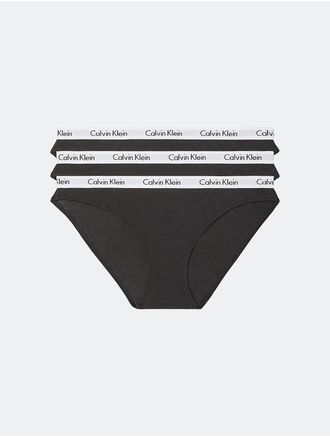 Calvin Klein Womens Carousel Logo Cotton 3-Pack Bikini - Black - XS