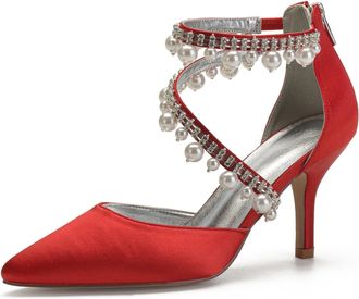 Miyoopark Women Shoes Heels for Wedding Closed Pointed Toe Evening Pumps Shoes M521 Red UK 8.5