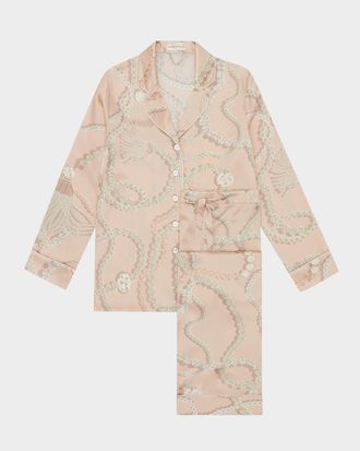 Olivia Von Halle Lila Pearl-Print Silk Satin Pajama Set