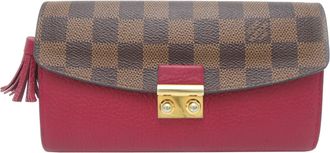 Louis Vuitton Red Color Damier Canvas Leather Long Wallet (Bi-Fold) (Pre-Owned)