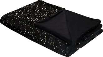 Beliani Beliani - Colcha De Poli&eacute;ster Negro 130 X 180 Cm Manta Patr&oacute;n De Estrella Dorada Sala De Estar Dormitorio Alazeya