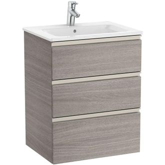 Roca Roca - Pack Unik Mueble Base De 3 Cajones + Lavabo Central The Gap Color: Roble City Texturizado - Medidas: 605x460x763 Mm