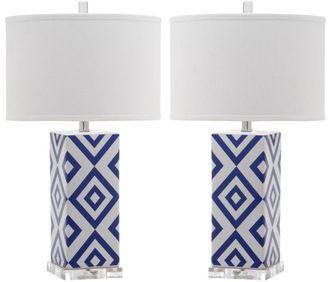 Safavieh Juego de 2 lamparas de mesa de ceramica azul marino