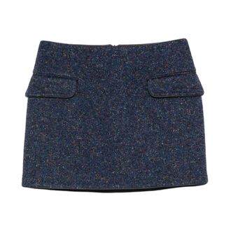 Iceberg Short Skirts, female, Blue, Size: 2XS Bouclé Miniskirt with Faux Leather Trim