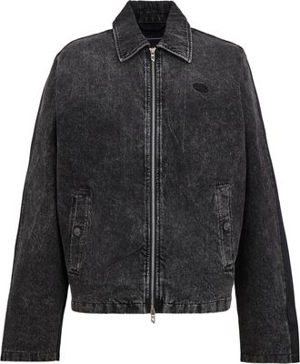 Diesel Mens Stone Wash Bomber Jacket with Woven Cuff in Black - Size Medium