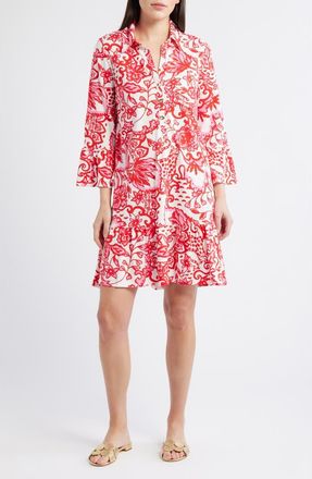 Lilly Pulitzer Delany Long Sleeve Cotton Shirtdress in Coconut Spicy Socialite at Nordstrom, Size Xx-Small