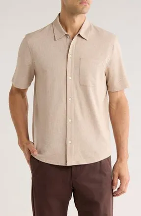 14th & Union Stripe Short Sleeve Seersucker Button-Up Shirt in Tan Seasoning Heather at Nordstrom Rack, Size Xx-Large