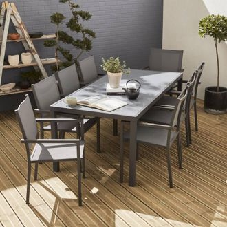 Sweeek 8-seater Aluminium Garden Table With Textilene Chairs in Grey