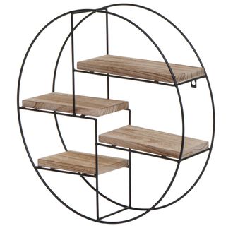 Hhg Hhg - Nunca Usado] Estanter&iacute;a De Pared 612, Estanter&iacute;a Colgante Estanter&iacute;a Flotante, 4 Estantes Metal Madera Maciza Industrial 45x45x11cm, Natural
