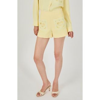 endless rose Mesh Pocket A-Line Shorts in Light Yellow at Nordstrom, Size X-Small