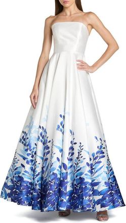 Mac Duggal Strapless Floral Printed Mikado Ball Gown in White Multi at Nordstrom, Size 16