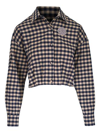 Odeeh checked appliqu&eacute; shirt - Neutrals