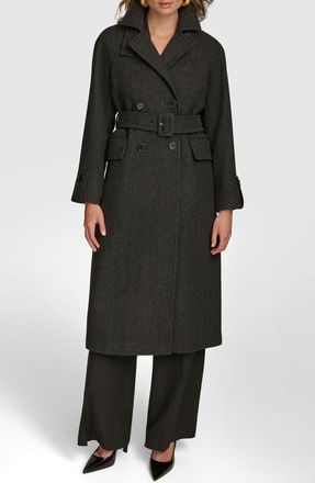 DKNY Convertible Collar Double Breasted Wool Blend Coat in Black at Nordstrom, Size X-Small