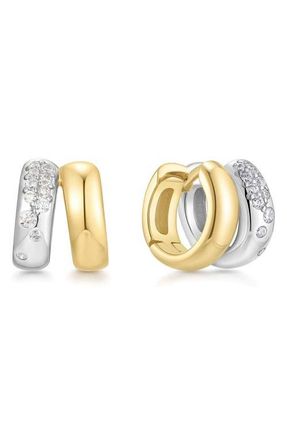 Ania Haie Duet Two-Tone Two-Row Huggie Hoop Earrings in Mixed Shiny Gold Silver at Nordstrom