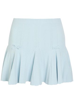 LoveShackFancy Loveshackfancy Meryl Bow-appliqu&eacute;d Pointelle-knit Mini Skirt - Light Blue - S (UK8-10 / S)
