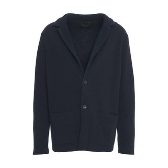 Roberto Collina Cardigans, male, Blue, Size: XL Merino Wool Ribbed Cardigan Blue