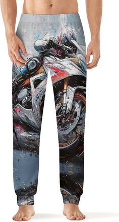 Generic Graffiti Painting Motorcycle Mens Pajama Pants Soft Sleep Lounge Comfy Bottoms Long Pj Pant Sleepwear 6XL