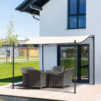 OUTSUNNY 3 x 3M Wall Mounted Awning Free Stand Canopy Shade Garden Porch Pergola in Beige