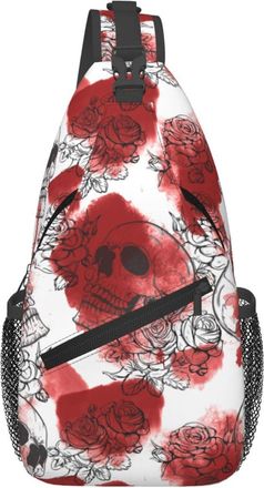 Generic Romantic Roses Skulls Sketch Crossbody Bag Adjustable Shoulder Bag With Zipper Backpack For Women Workout Men