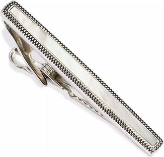 Link Up Dotted Frame Mother of Pearl Strip Short Tie Bar in Silver at Nordstrom
