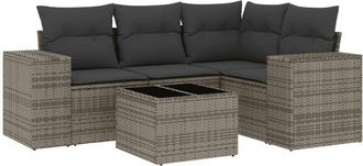 vidaXL Vidaxl - Juego De Sof&aacute;s Jard&iacute;n Con Cojines 5 Pzas Rat&aacute;n Sint&eacute;tico Gris