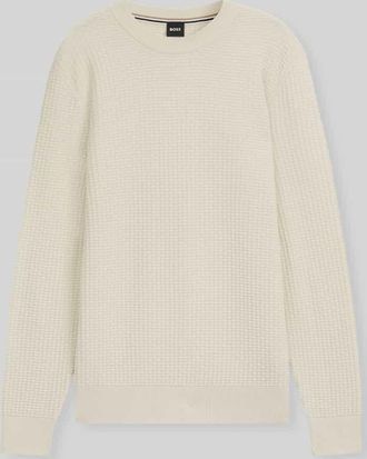 HUGO BOSS Regular Fit Strickpullover aus reiner Baumwolle Modell IMBERTO in Offwhite, Größe XXXL