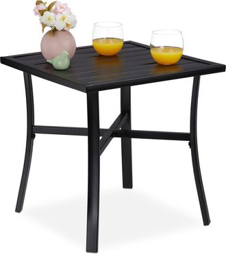 Relaxdays Relaxdays - Mesa Jard&iacute;n Cuadrada, Mesita Exerior Balc&oacute;n Y Terraza, Para 4 Personas, De Acero, 46 X 46 Cm Aprox., Negro