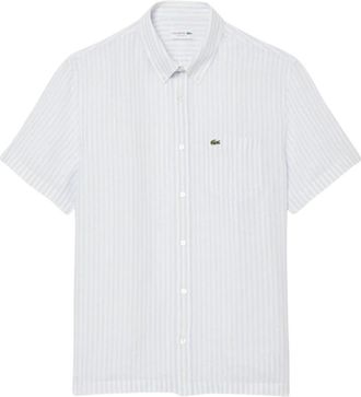 Lacoste Regular Fit Kortmouw Linnen Shirt - Heren - Korte mouwen Overhemden - Blauw - 4XL - Linnen - Overhemden