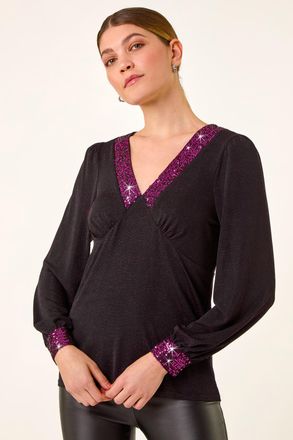 Roman Shimmer Sequin V-Neck Top