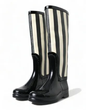 Dolce & Gabbana Black Rubber Knee High Flat Boots Womens Shoes