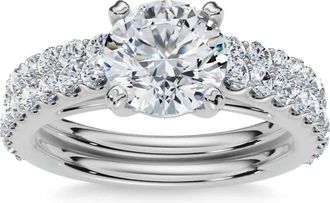 Pompeii3 2 ct Round Cut Diamond Engagement Wedding Ring Set 14k White Gold Lab Grown