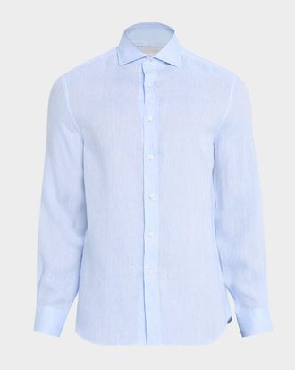 Brunello Cucinelli Mens Linen Classic Fit Button-Down Shirt