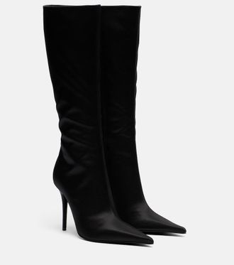 Amina Muaddi Barbara satin knee-high boots