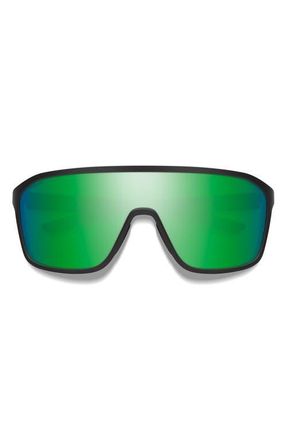 Smith Boomtown 135mm ChromaPop Polarized Shield Sunglasses in Black /Green Mirror at Nordstrom