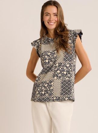 Brakeburn Salinas Frill Sleeve Printed Blouse in Navy at Nordstrom, Size 12