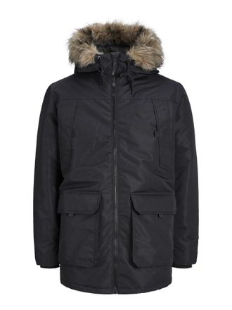 Jack & Jones Plus Size Mens JJCONSTRUCT Faux FUR PLS Parka Jacket, Black, 4XL, black, XXXXL