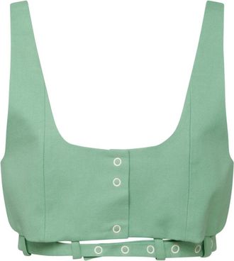 Ganni Lichtgroene Katoenen Crop Top - Dames - Tops zonder mouwen - Groen - 2XS - Katoen - Tops
