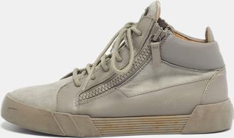 Giuseppe Zanotti Grey Leather And Suede Double Sketch High Top Sneakers