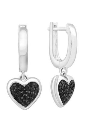 Effy Sterling Silver Pav&eacute; Black Spinel Heart Drop Huggie Hoop Earrings at Nordstrom Rack