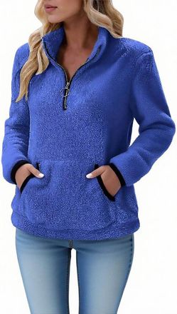 Generic Ladies Fleece Jackets, Sherpa Fleece Jumper for Women 1/4 Zip Fluffy Pullover Long Sleeve Teddy Sweatshirts Autumn Winter Outfits Plain Thermal Warm F