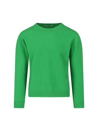 Auralee Green Crew Neck Cashmere Blend Sweater