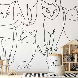 OEM Murale Da Parete - Disegno Di Gatto - Schizzi Minimalisti Di Gatti Neri Su Sfondo Bianco