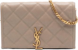 Saint Laurent Pre-owned Womens Quilted Diamond Lambskin Becky Wallet On Chain - Tan Leather - One Size