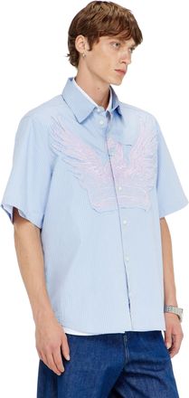 Diesel Striped poplin shirt with embroidered patch - Shirts - Man - Blue