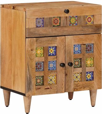 vidaXL Armario De Noche Natural 50 X 33 X 60 Cm Madera De Mango Maciza Vidaxl