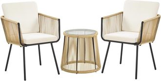 Yaheetech Conjunto De Muebles De Tejido Con Cuerda De Jard&iacute;n De Rat&aacute;n 3 Piezas Juego De Muebles De Terraza Incluye 1 Mesa De Centro Redonda Y 2 Sillas Con Cojin