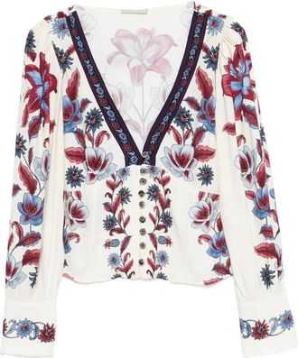 Farm Rio Floral-print V-neck Blouse
