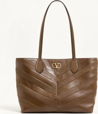 Valentino Garavani Valentino Garavani Jean Medium Shopping Bag in Nappa with Chevron Motif Woman TUNDRA UNI