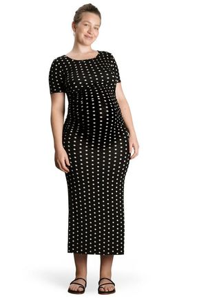 Nom Maternity Hugo Maxi Dress in Polka Dot Black at Nordstrom, Size X-Small