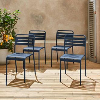 Sweeek Set Of 4 Stackable Steel Garden Chairs in Navy